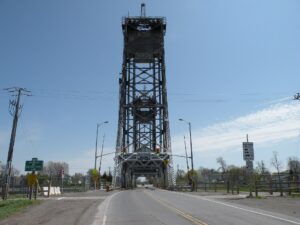 The Allanburg Bridge (Welland Canal Bridge No. 11), a vertical-lift through-truss bridge carrying Highway 20 across the Welland Canal in Allanburg, Thorold, Ontario.