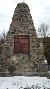The original stone monument commemorating the 1813 Battle of Beaver Dams, now standing in Battle of Beaverdams Park in Thorold, Ontario.