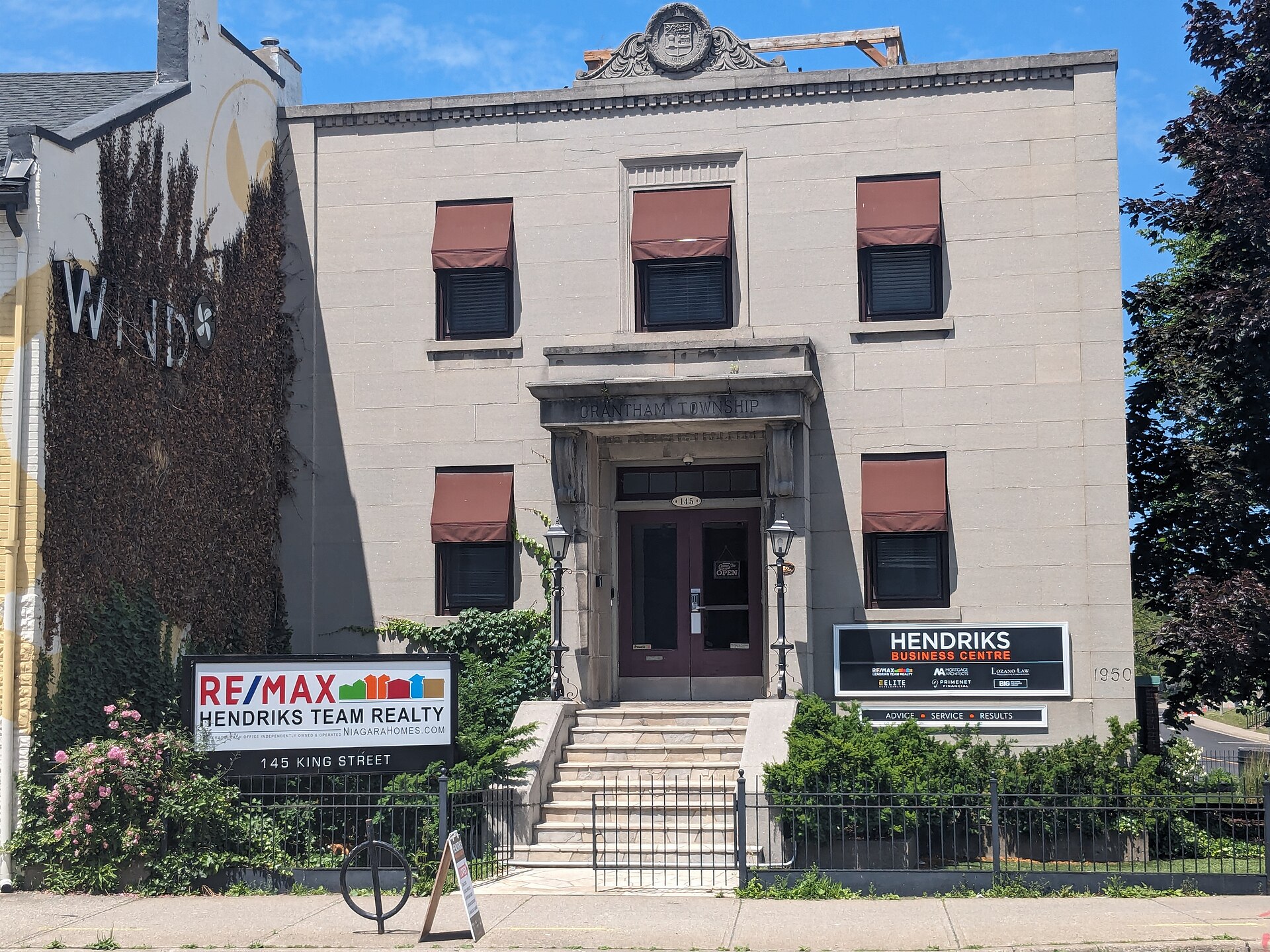 The former Grantham Township Town Hall, a small historic heritage building in St. Catharines, Ontario, Canada.