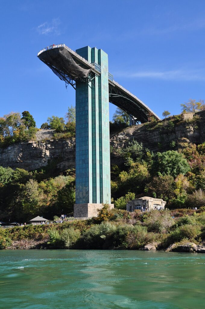 The Niagara Falls Observation Tower and its cantilevered deck above the gorge